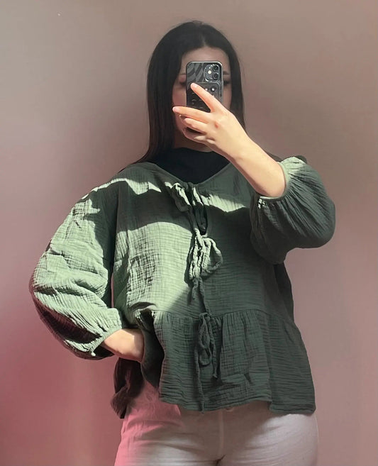 Blouse en gaze de coton Olive - MALLENA COLLECTION